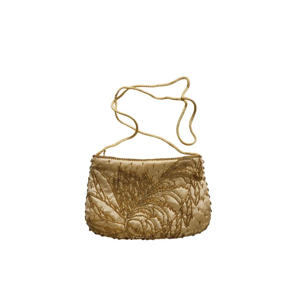 Vintage Retro Carla Marchi Beaded Evening Opera Bag Cream w/Gold Shell Design